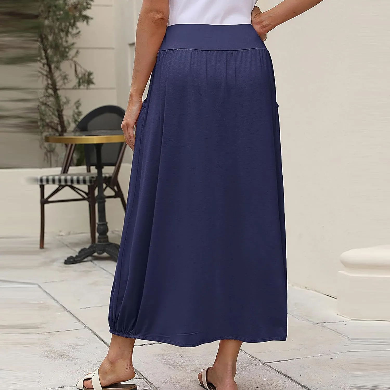 Skirts for Women Summer Boho Maxi Skirt with Pockets Elastic High Waist Casual Bohemian Dresses Spring A Line Dress