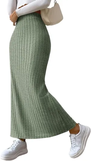 Skirts for Women Women's Spring Side Slit Ribbed Knit High Waisted Casual Long Skirts Fashion