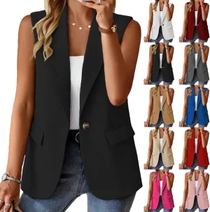 Sleeveless Blazer Vest for Women Lightweight Lapel Button Down Vest Tops Casual Office Work Blazers Cardigan Jackets