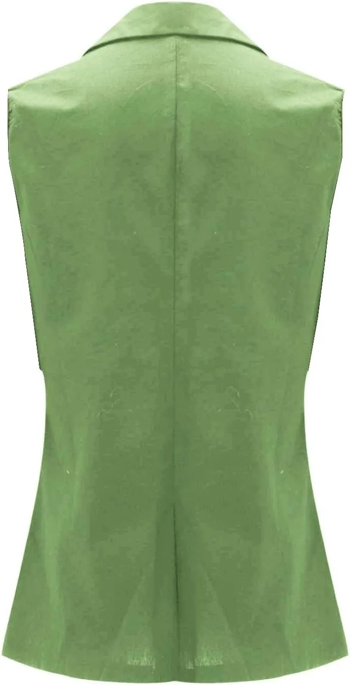 Sleeveless Blazers for Women Summer Casual Open Front Work Office Tops Solid Color Lapel Button Lightweight Jackets