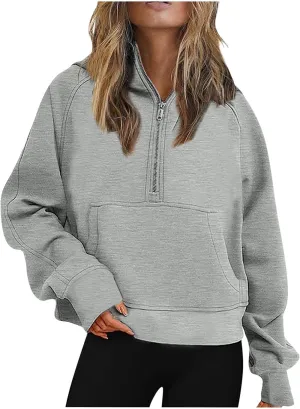 SMIDOW Womens Half Zip Up Sweatshirts Fall Fashion 2023 Oversized Cropped Pullover Fleece Quarter Zip Hoodies With Pockets