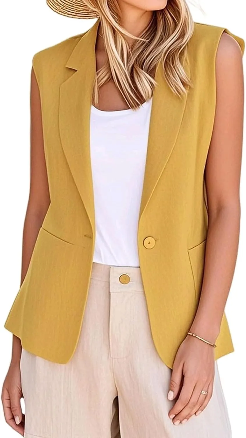 Suit Vest Tops Women Sleeveless Open Front Blazer Vest Casual Open Front Work Office Tops Lightweight Waistcoat