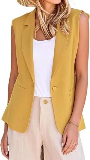 Suit Vest Tops Women Sleeveless Open Front Blazer Vest Casual Open Front Work Office Tops Lightweight Waistcoat