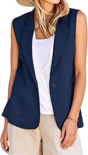 Suit Vest Tops Women Sleeveless Open Front Blazer Vest Casual Open Front Work Office Tops Lightweight Waistcoat