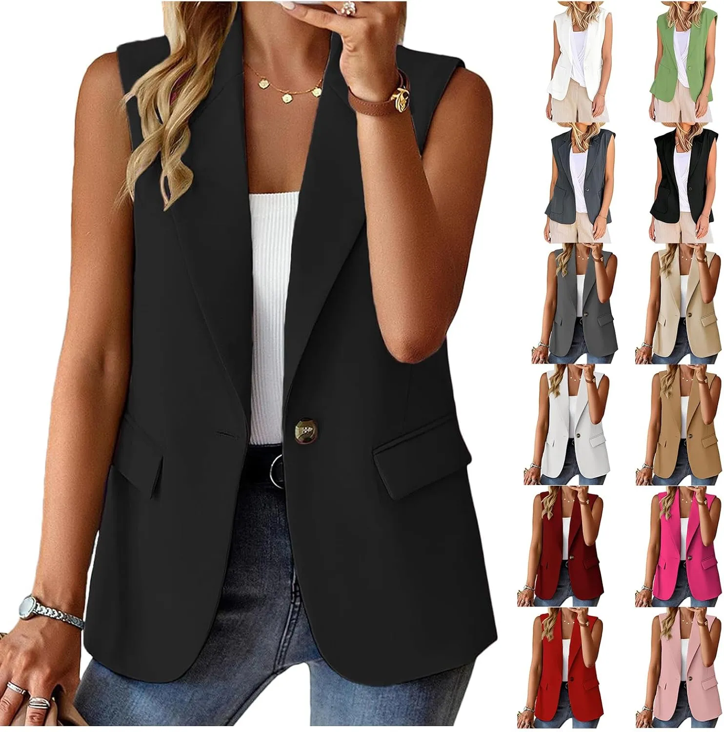 Suit Vest Tops Women Sleeveless Open Front Blazer Vest Casual Open Front Work Office Tops Lightweight Waistcoat