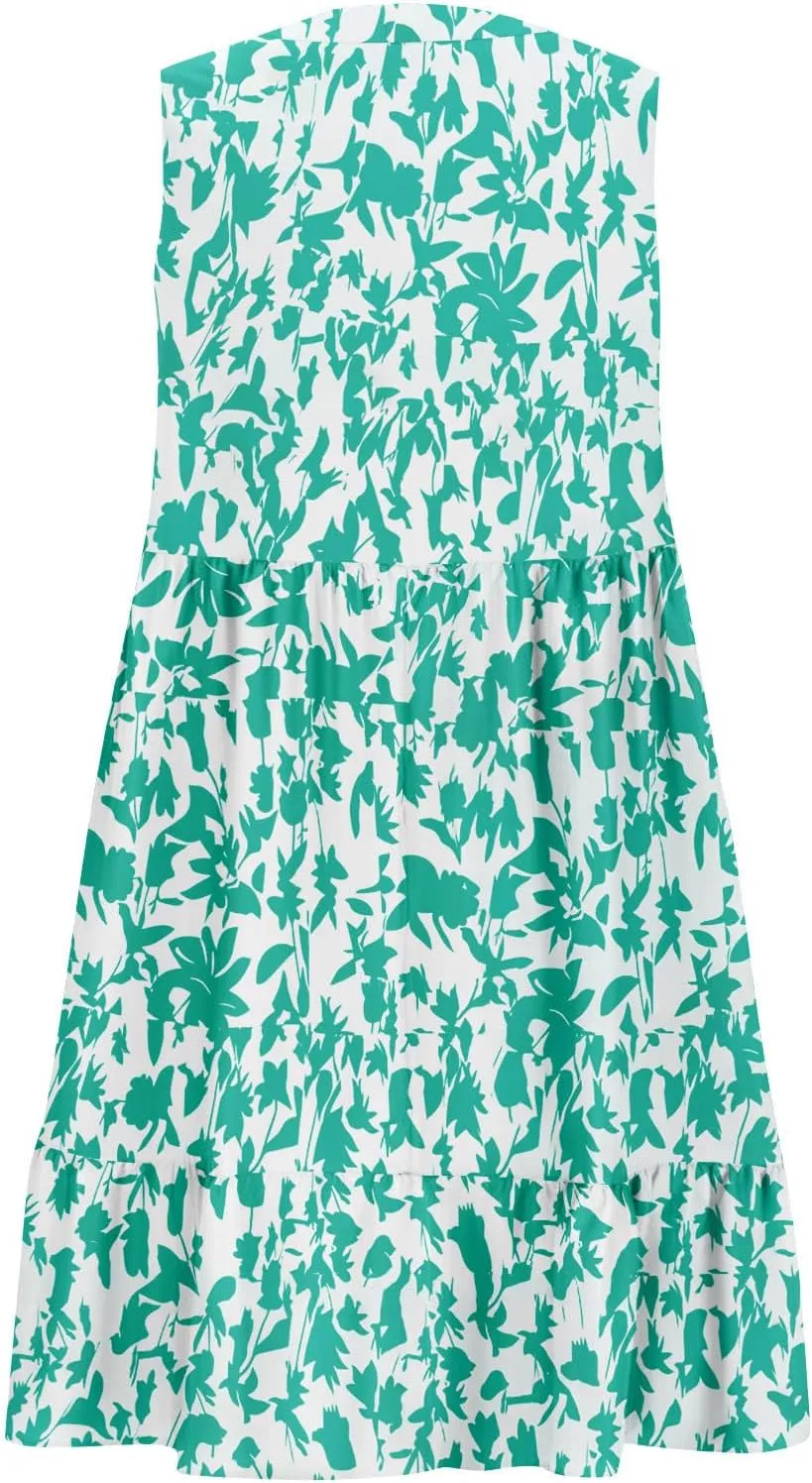 Summer Boho Dresses for Women Sleeveless V Neck Mini Dresses Loose Ruffle Aline Sundresses Casual Beach Cover Up Dress