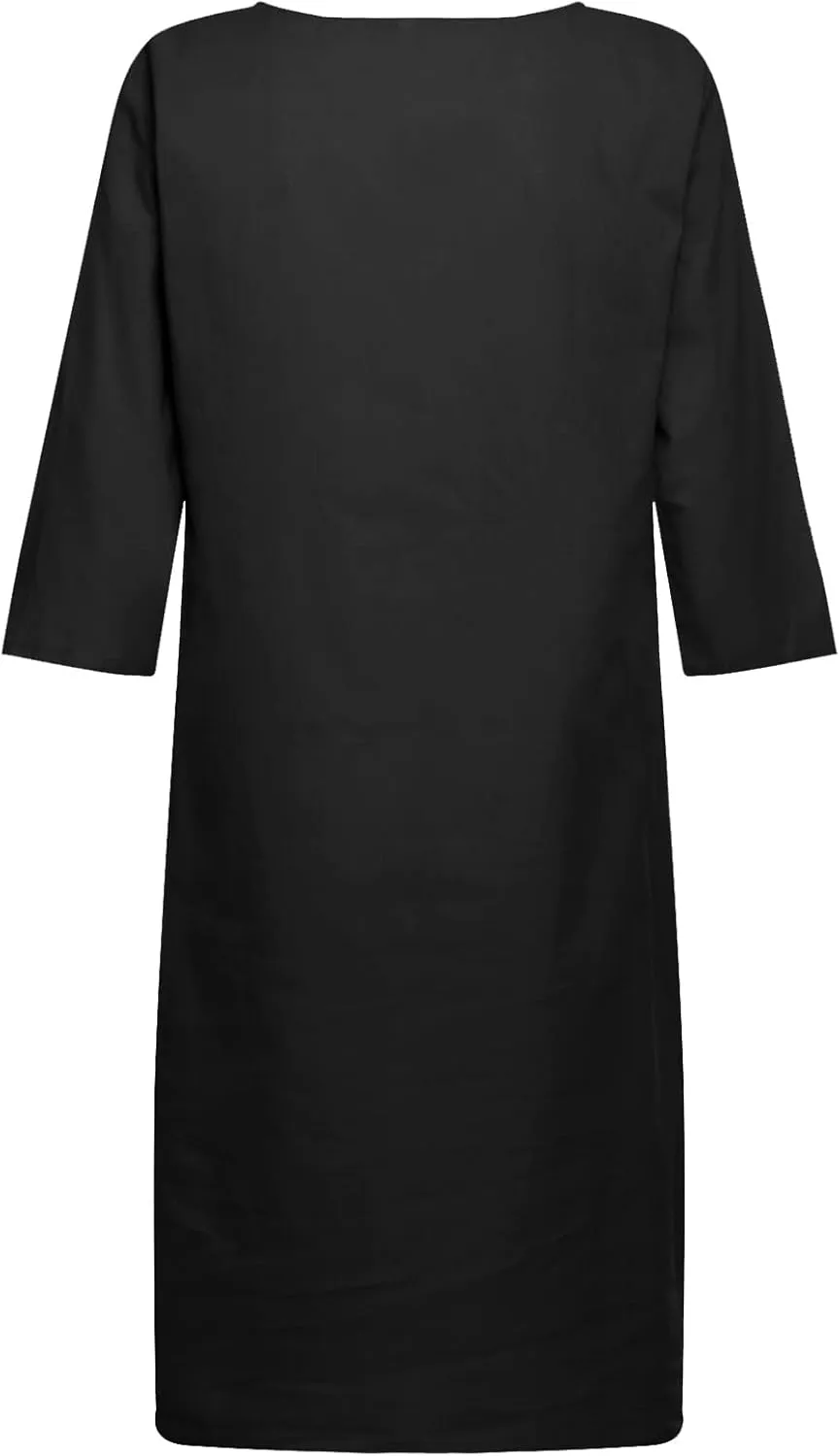 Summer Cotton Linen Short Sleeve Dresses for Women V Neck Spring Skirt Travel Vacation Outfits Church Work Dresses
