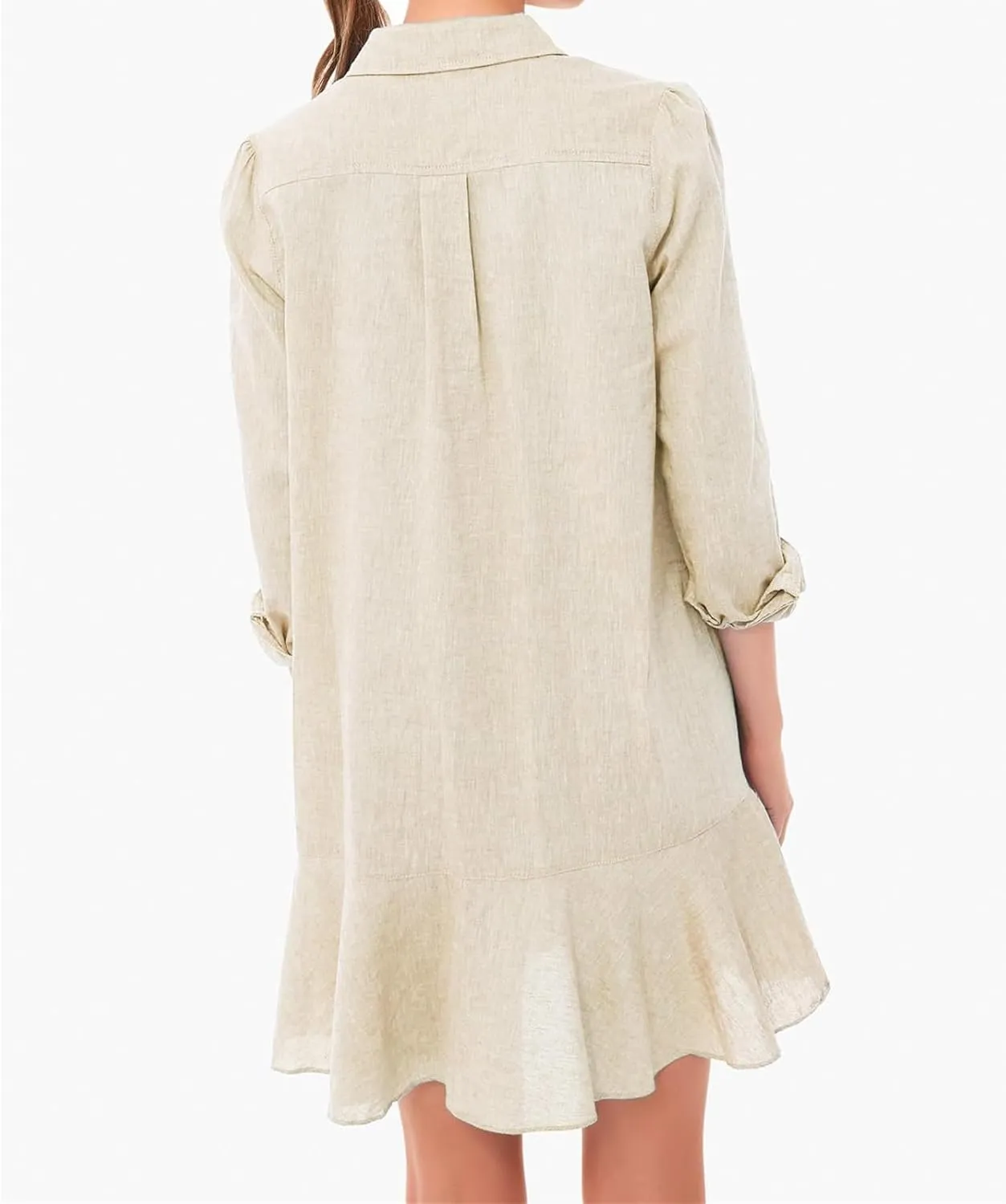 Summer Dresses for Women 2025 Button Down Collared Shirts Dress Loose Fit Business Dresses Ruffle Hem Mini Dress