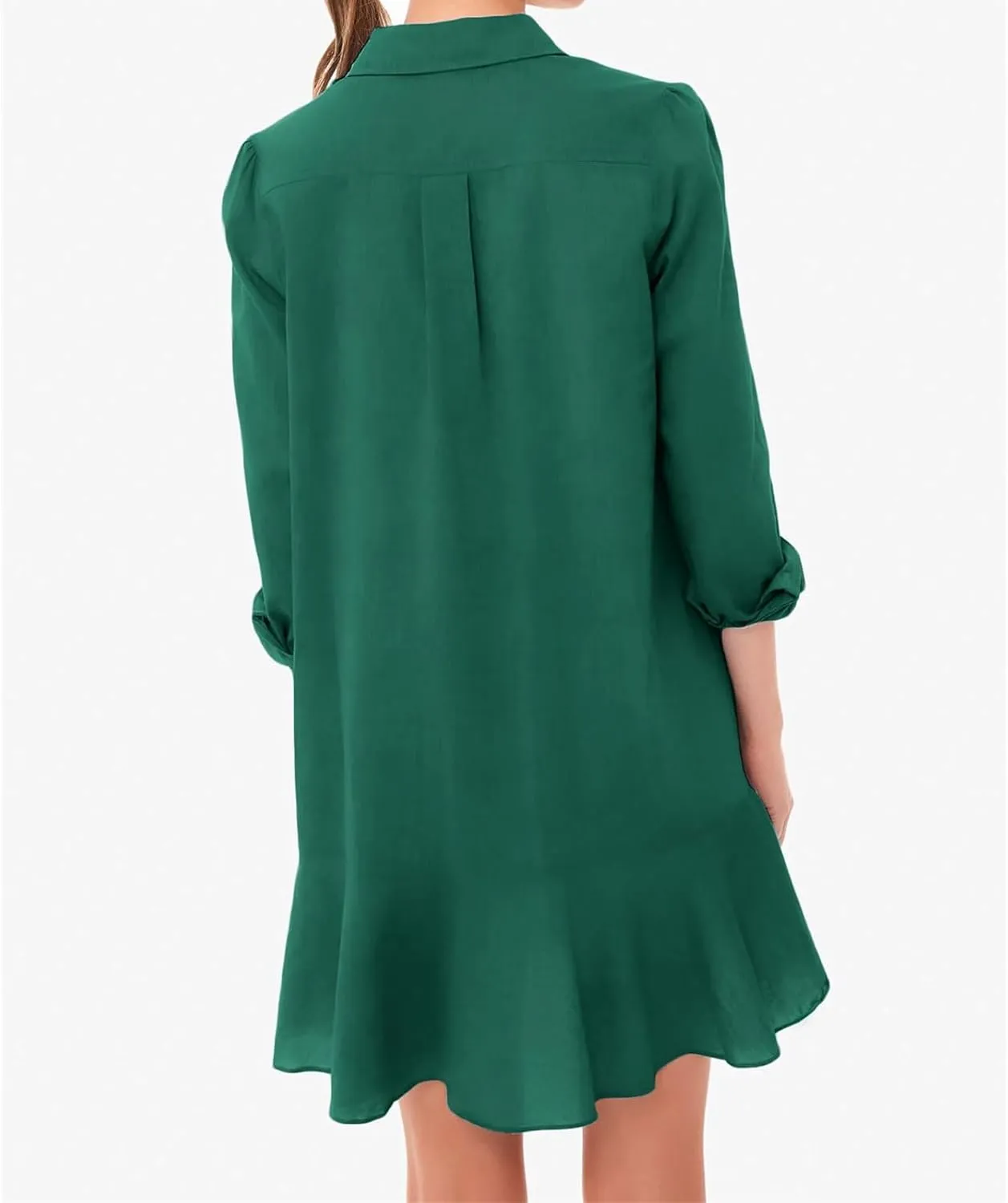 Summer Dresses for Women 2025 Button Down Collared Shirts Dress Loose Fit Business Dresses Ruffle Hem Mini Dress