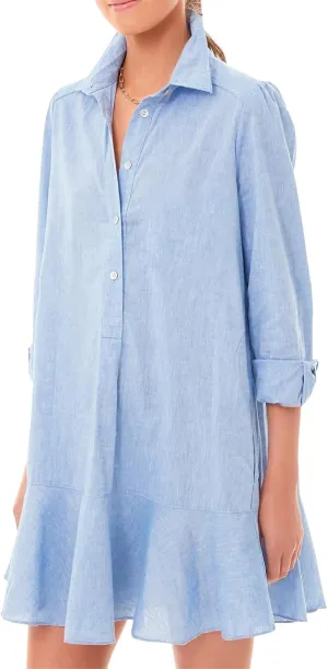 Summer Dresses for Women 2025 Button Down Collared Shirts Dress Loose Fit Business Dresses Ruffle Hem Mini Dress