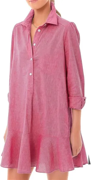 Summer Dresses for Women 2025 Button Down Collared Shirts Dress Loose Fit Business Dresses Ruffle Hem Mini Dress