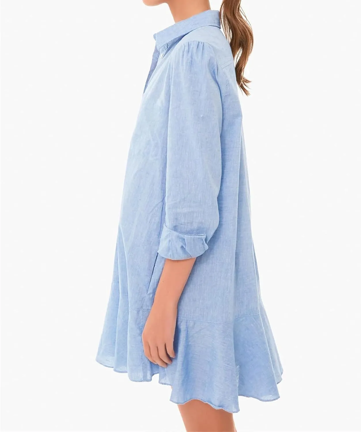 Summer Dresses for Women 2025 Button Down Collared Shirts Dress Loose Fit Business Dresses Ruffle Hem Mini Dress