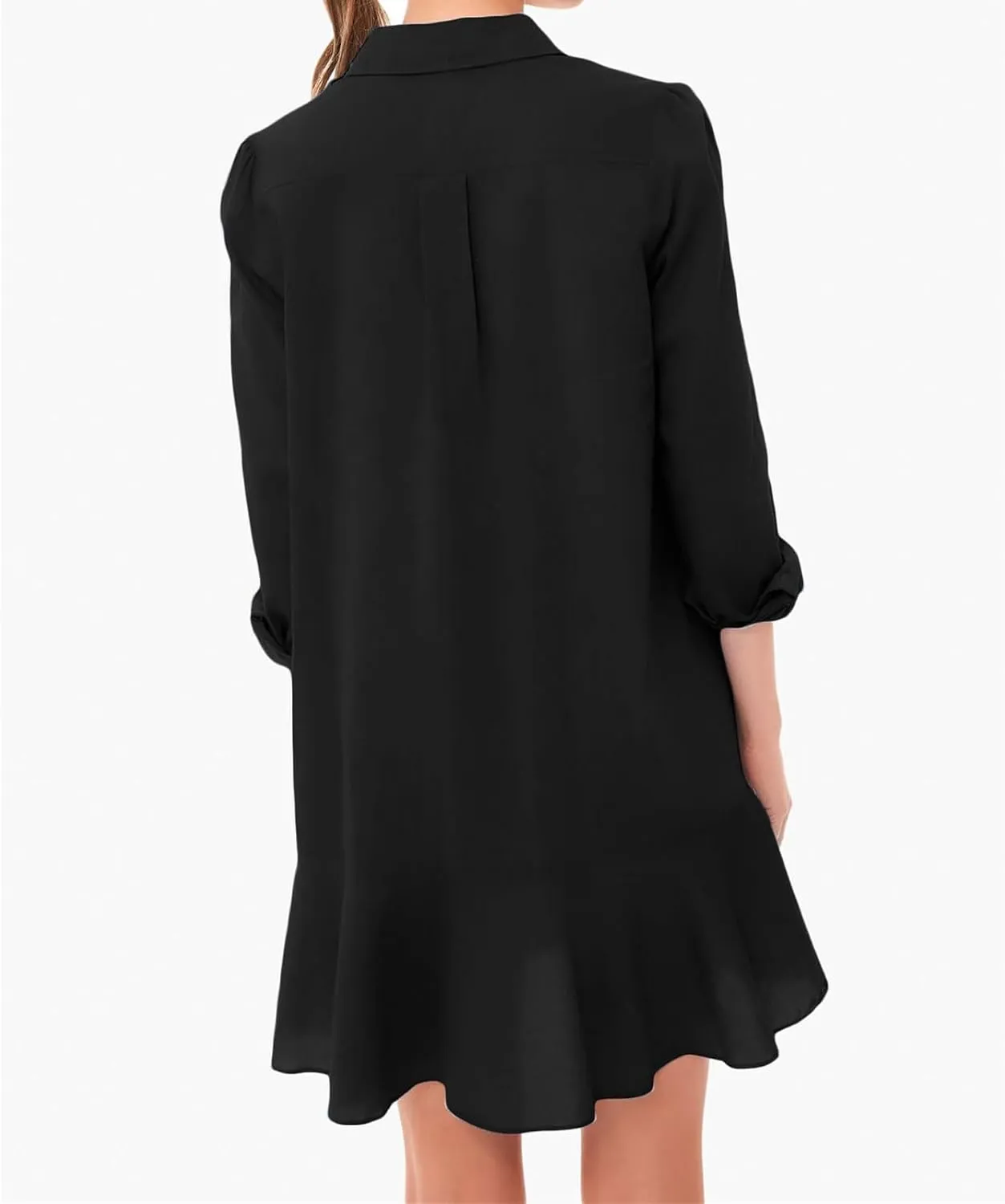 Summer Dresses for Women 2025 Button Down Collared Shirts Dress Loose Fit Business Dresses Ruffle Hem Mini Dress