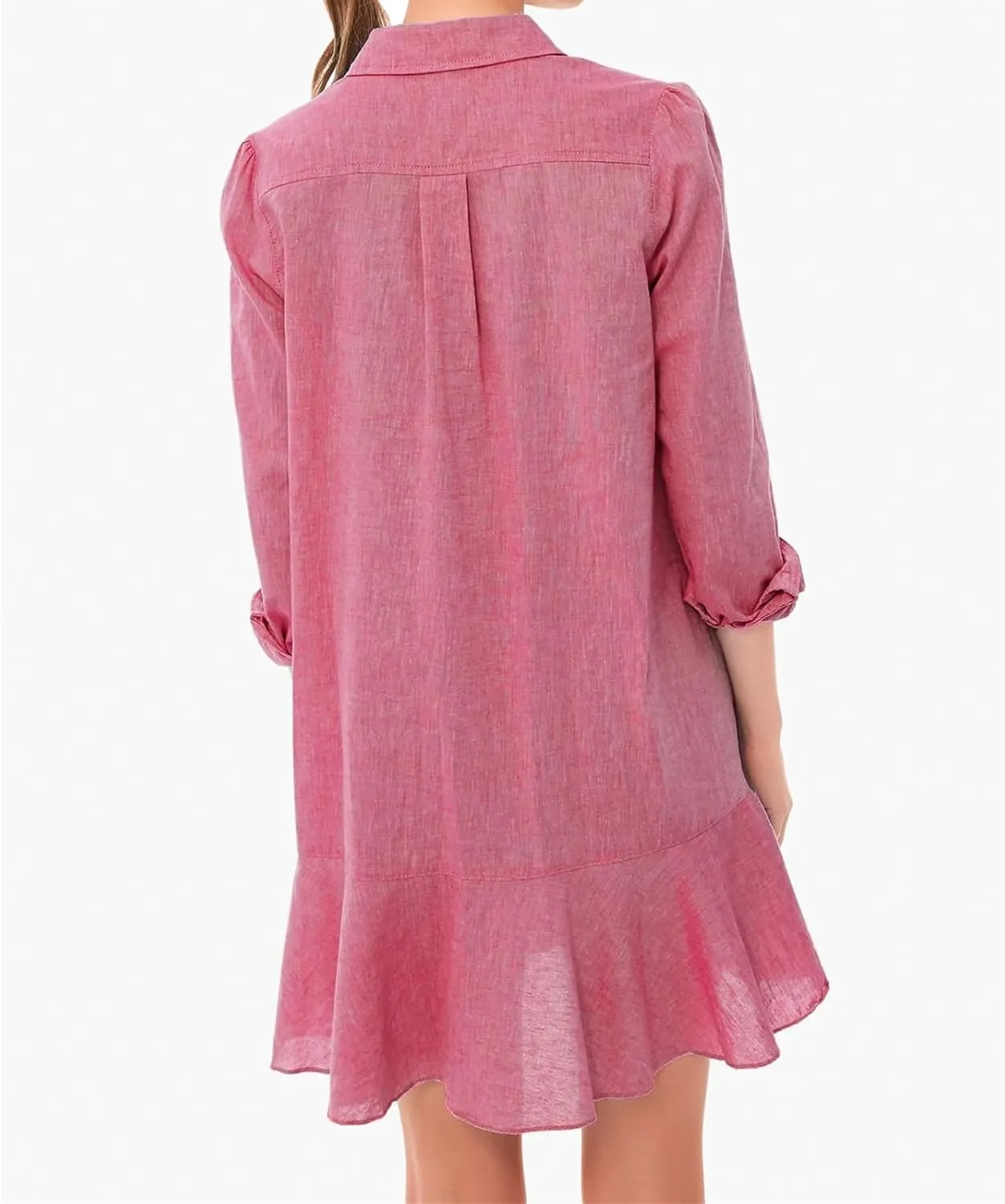Summer Dresses for Women 2025 Button Down Collared Shirts Dress Loose Fit Business Dresses Ruffle Hem Mini Dress