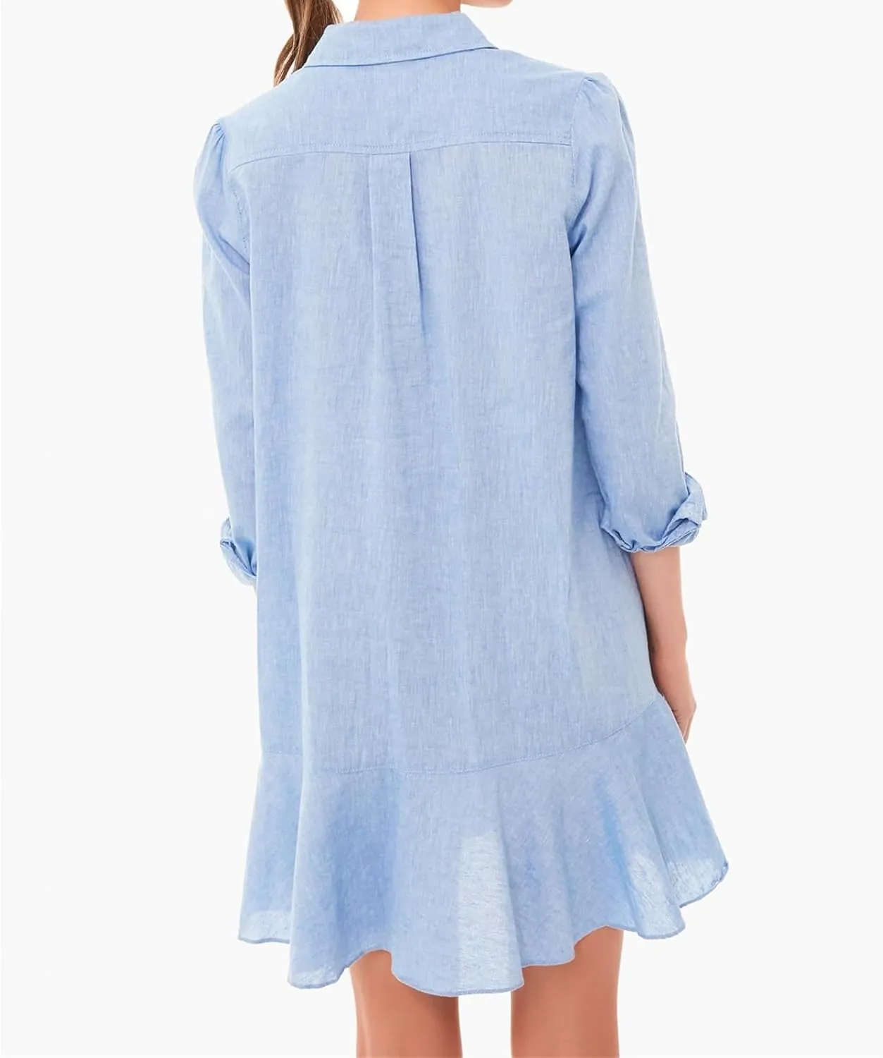 Summer Dresses for Women 2025 Button Down Collared Shirts Dress Loose Fit Business Dresses Ruffle Hem Mini Dress