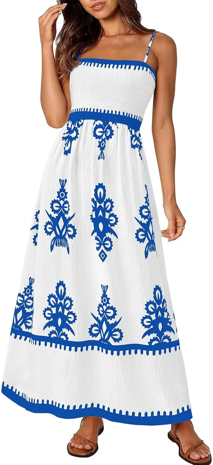 Summer Dresses for Women 2025 Floral Spaghetti Strap Maxi Dress Fashion Trendy Dressy Dresses Wedding Guest Dress