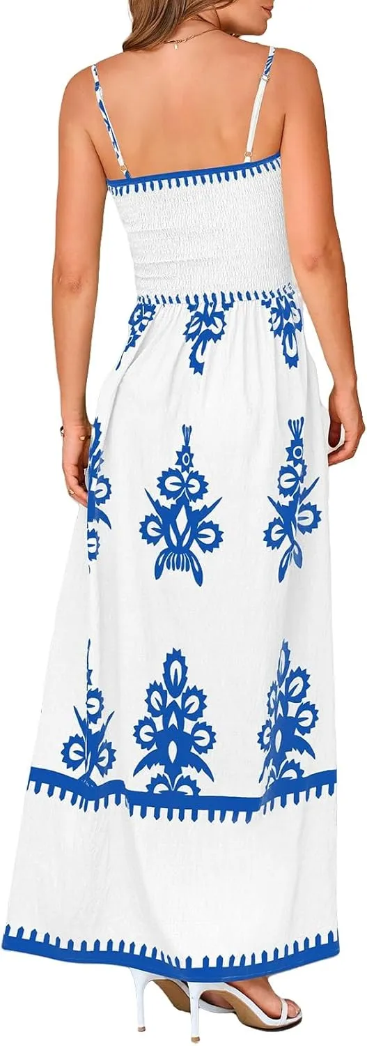 Summer Dresses for Women 2025 Floral Spaghetti Strap Maxi Dress Fashion Trendy Dressy Dresses Wedding Guest Dress