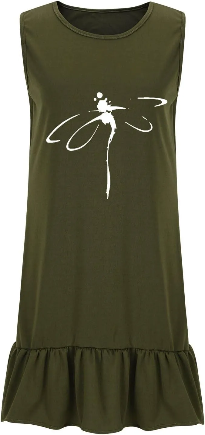 Summer Dresses for Women 2025 Sleeveless Crewneck Short Dress Trendy Plus Size Mini Dress