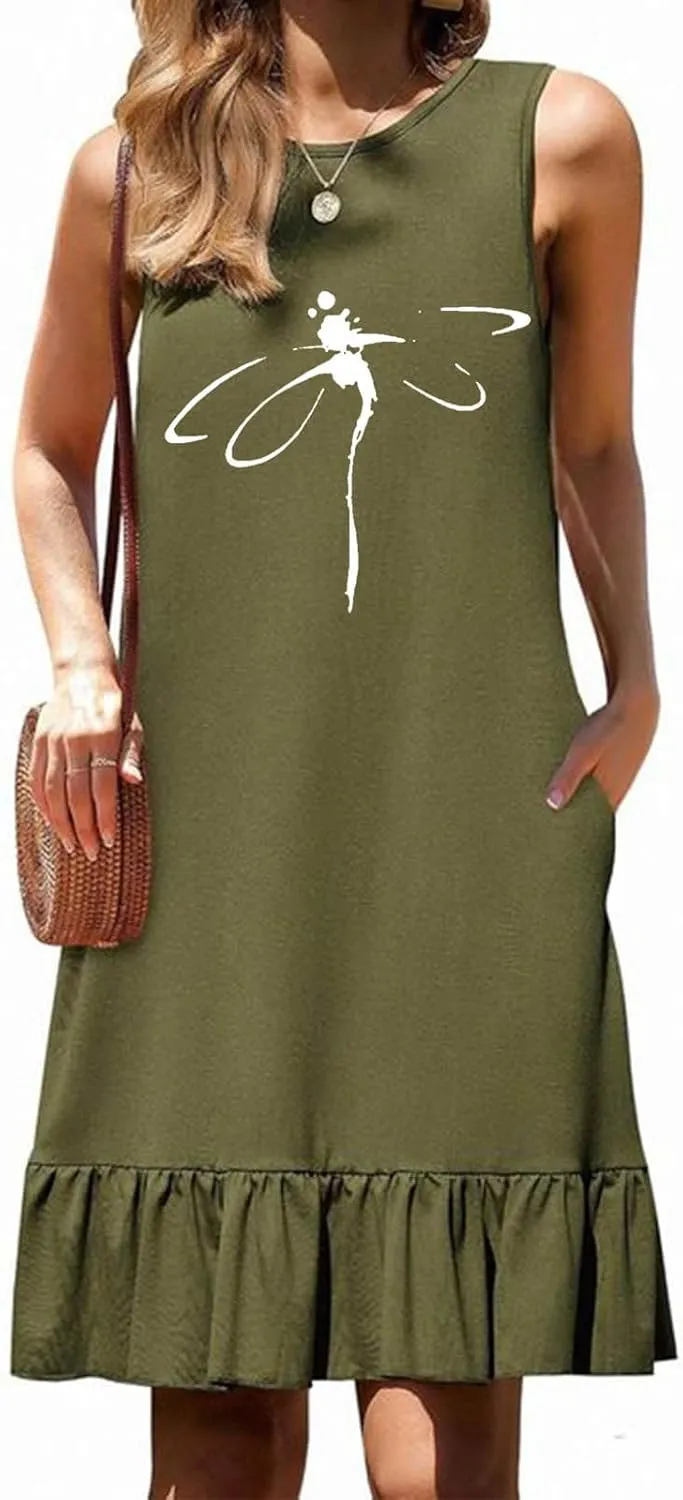Summer Dresses for Women 2025 Sleeveless Crewneck Short Dress Trendy Plus Size Mini Dress