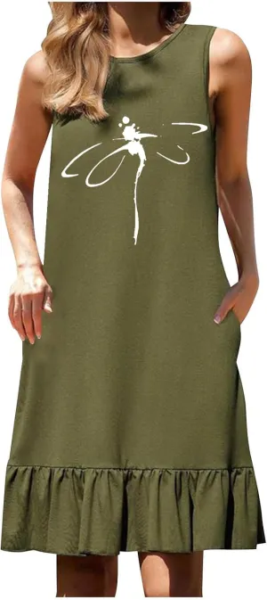 Summer Dresses for Women 2025 Sleeveless Crewneck Short Dress Trendy Plus Size Mini Dress