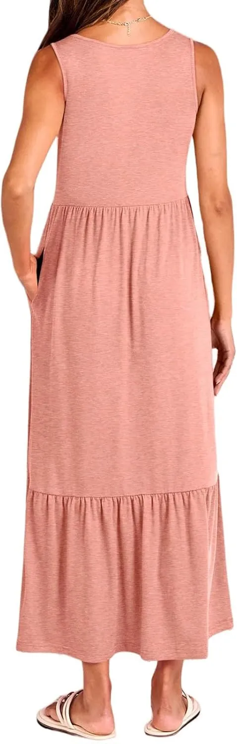 Summer Dresses for Women 2025 Sleeveless V Neck Sundress Ruffle Tiered Beach Vacation Dress The Waist Dresses