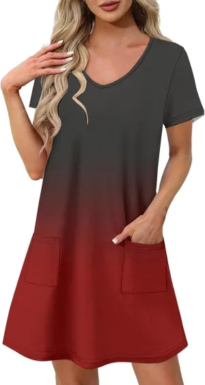 Summer Dresses for Women 2025 V Neck Short Sleeve Spring Dress Casual Loose Fit Sundress