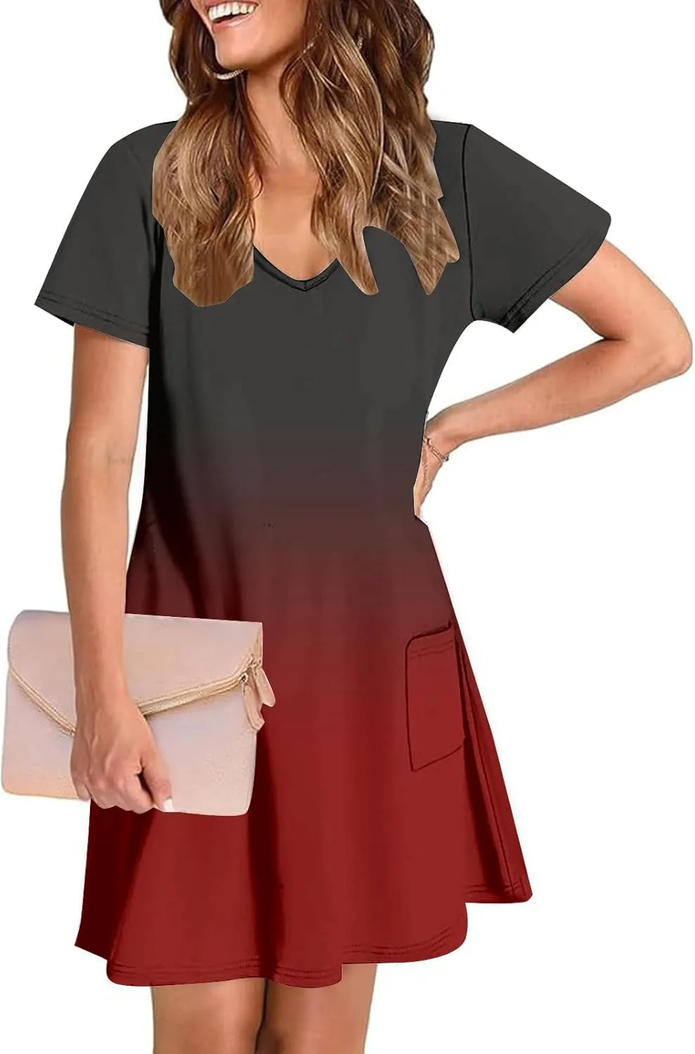 Summer Dresses for Women 2025 V Neck Short Sleeve Spring Dress Casual Loose Fit Sundress