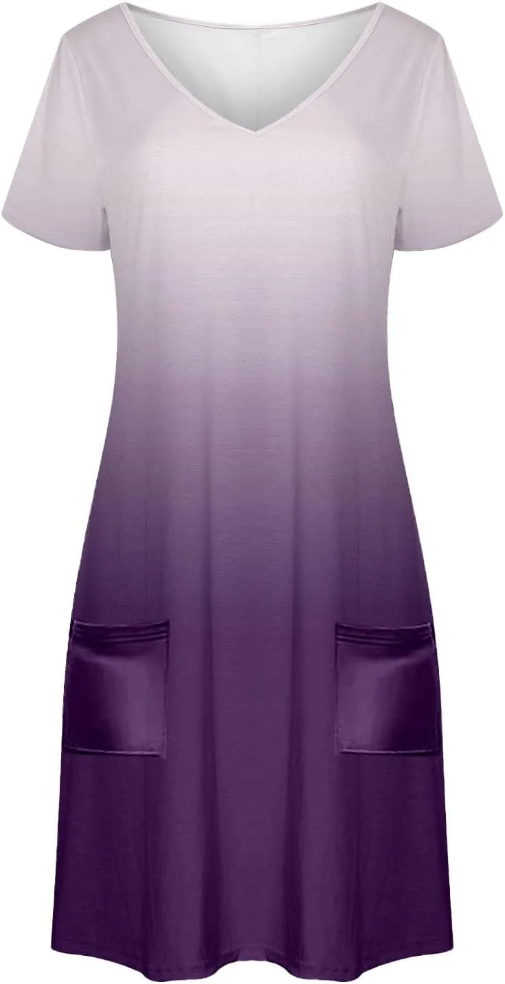 Summer Dresses for Women 2025 V Neck Short Sleeve Spring Dress Casual Loose Fit Sundress