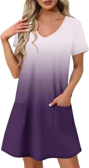 Summer Dresses for Women 2025 V Neck Short Sleeve Spring Dress Casual Loose Fit Sundress
