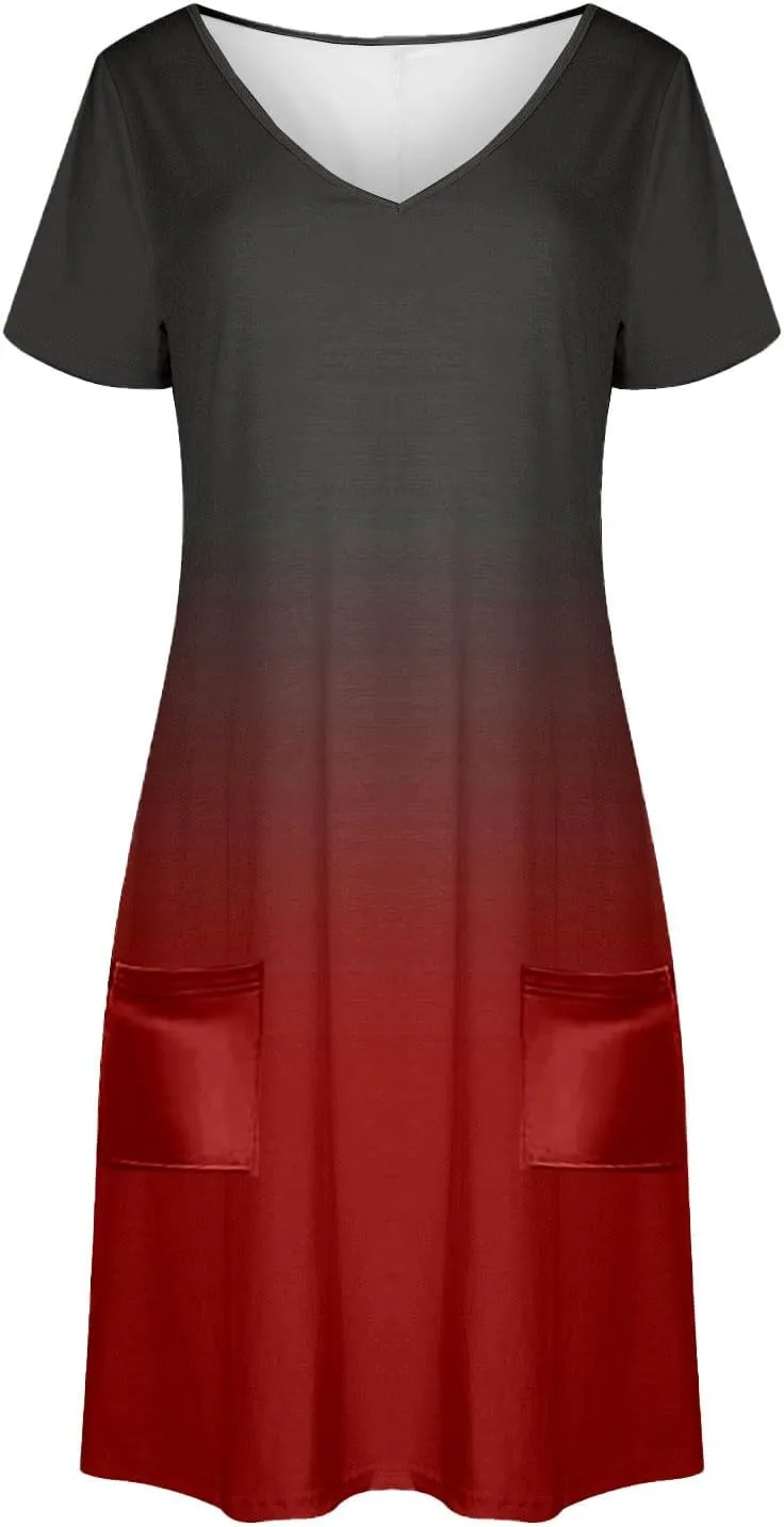 Summer Dresses for Women 2025 V Neck Short Sleeve Spring Dress Casual Loose Fit Sundress