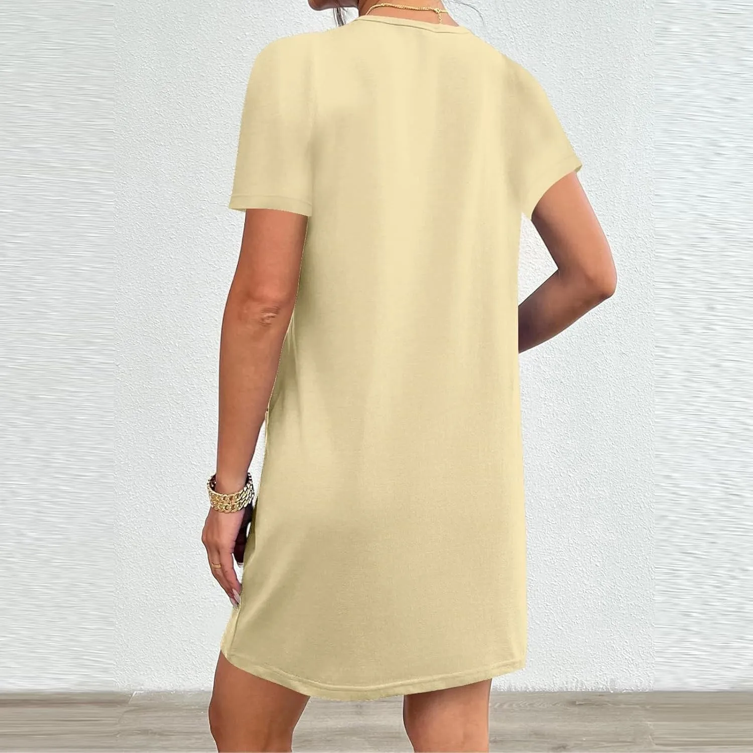 Summer Dresses for Women Short Sleeve Tunic Dress Casual Fashion Tops Dress Loose Fit Solid Color Dresses with Pocket