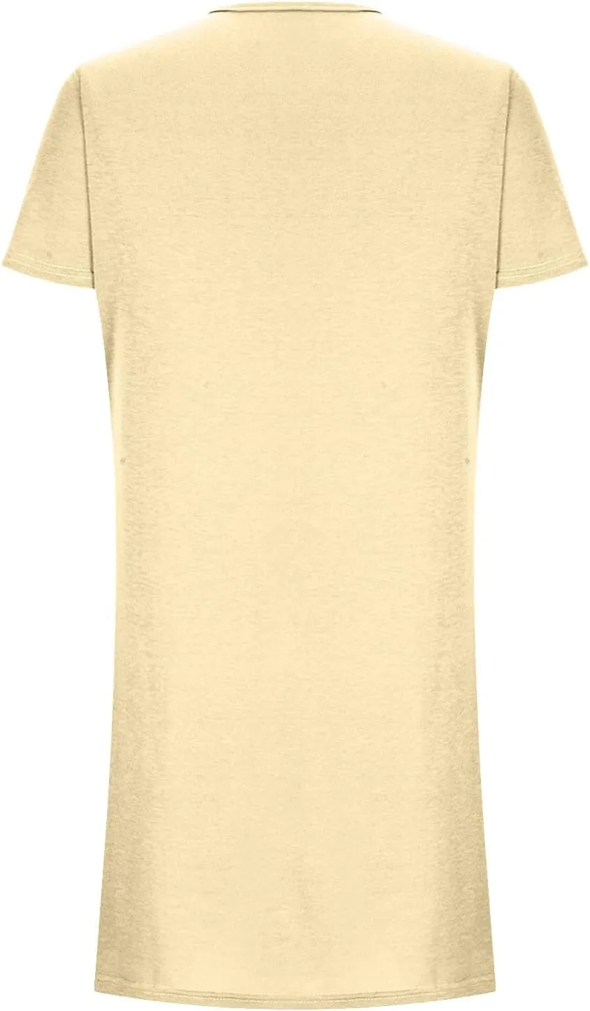 Summer Dresses for Women Short Sleeve Tunic Dress Casual Fashion Tops Dress Loose Fit Solid Color Dresses with Pocket