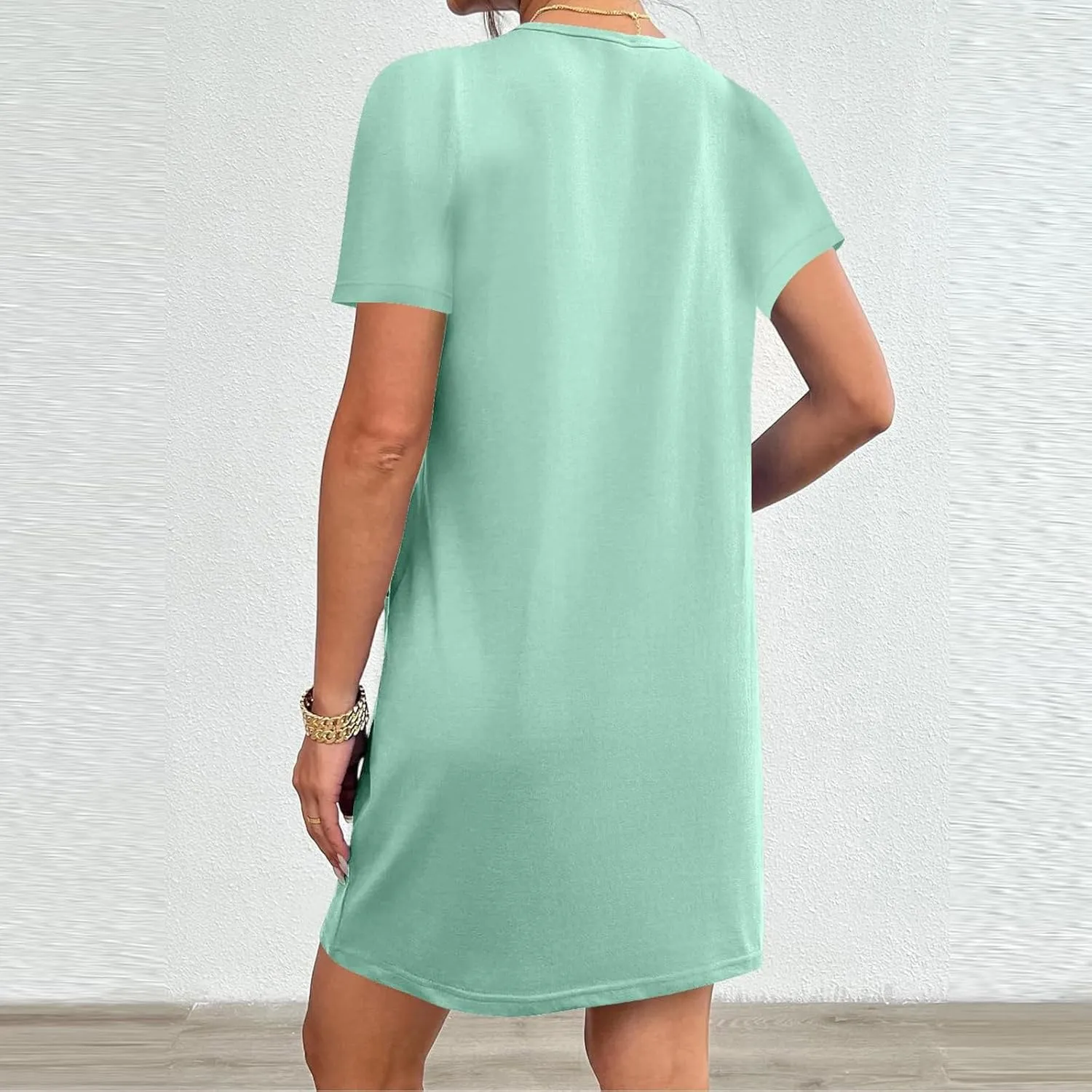 Summer Dresses for Women Short Sleeve Tunic Dress Casual Fashion Tops Dress Loose Fit Solid Color Dresses with Pocket