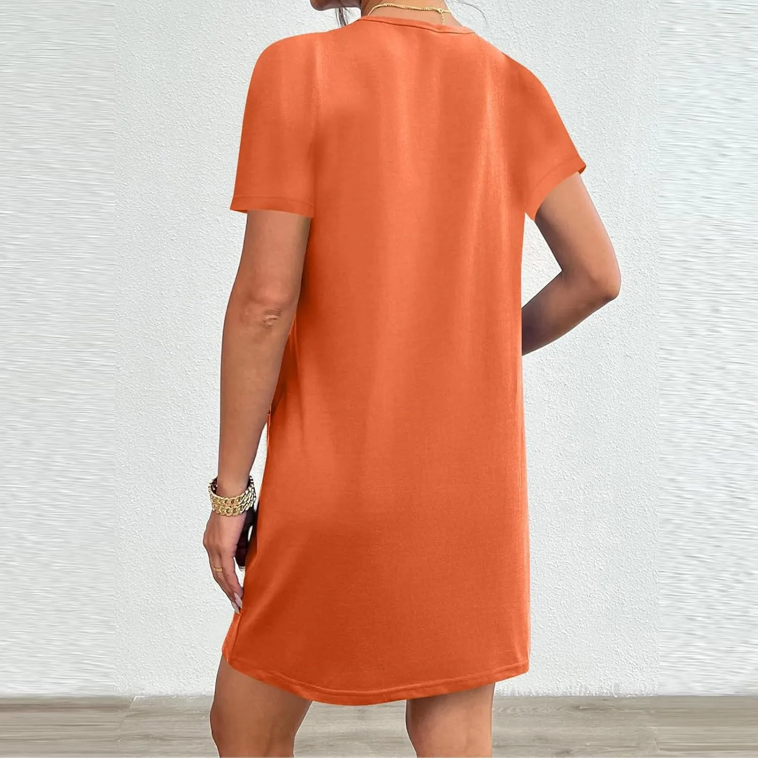 Summer Dresses for Women Short Sleeve Tunic Dress Casual Fashion Tops Dress Loose Fit Solid Color Dresses with Pocket
