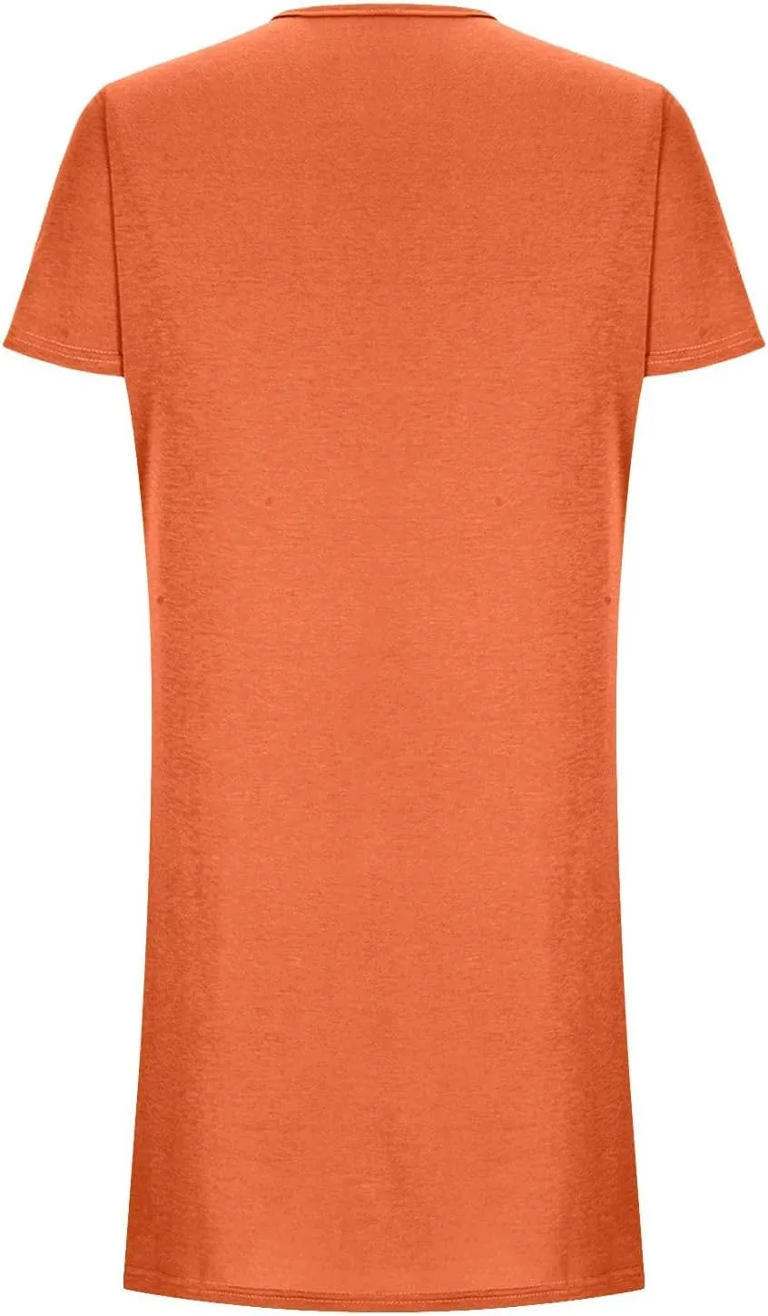 Summer Dresses for Women Short Sleeve Tunic Dress Casual Fashion Tops Dress Loose Fit Solid Color Dresses with Pocket