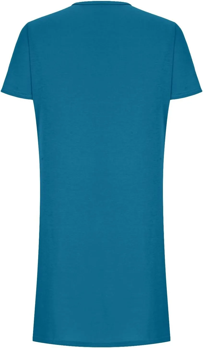 Summer Dresses for Women Short Sleeve Tunic Dress Casual Fashion Tops Dress Loose Fit Solid Color Dresses with Pocket