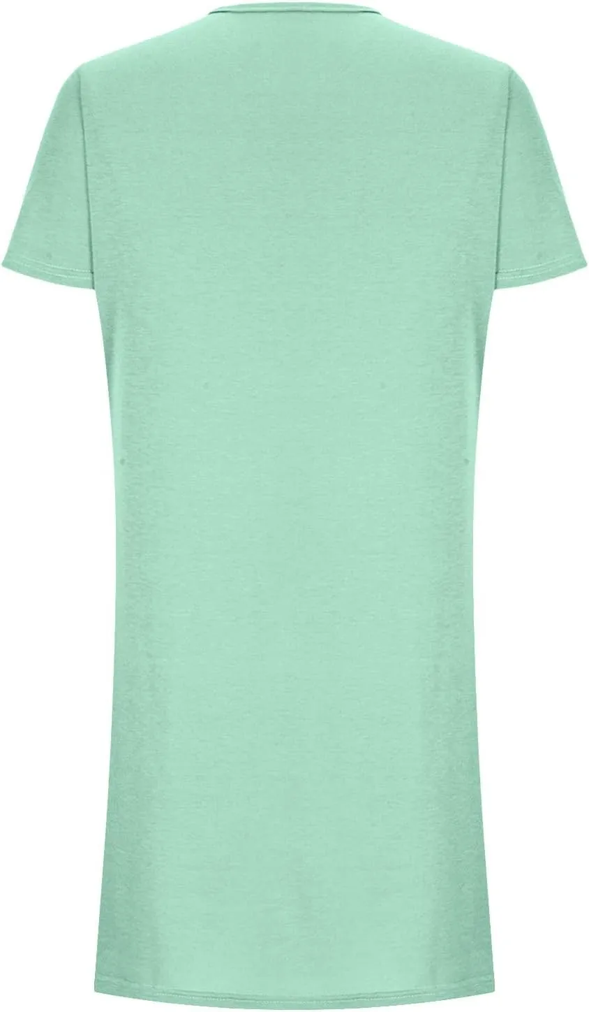 Summer Dresses for Women Short Sleeve Tunic Dress Casual Fashion Tops Dress Loose Fit Solid Color Dresses with Pocket