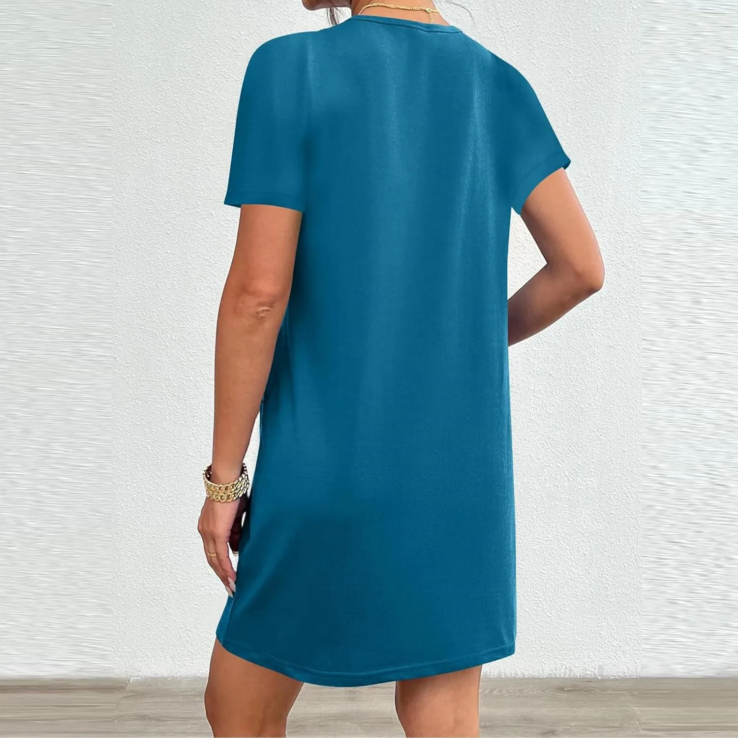 Summer Dresses for Women Short Sleeve Tunic Dress Casual Fashion Tops Dress Loose Fit Solid Color Dresses with Pocket