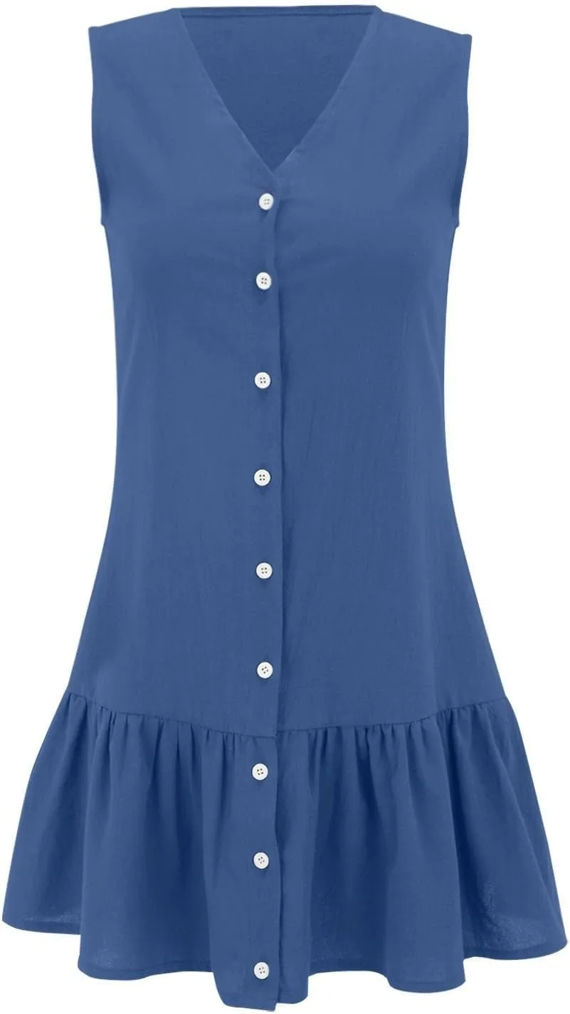 Summer Dresses for Women Short Sleeve V Neck Button Down T Shirt Dress Vacation Casual Beach Mini Shirt Sundress