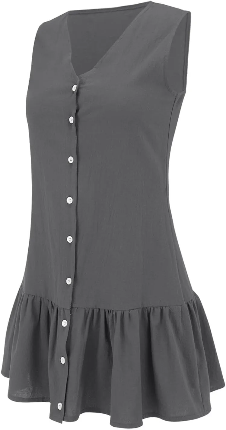 Summer Dresses for Women Short Sleeve V Neck Button Down T Shirt Dress Vacation Casual Beach Mini Shirt Sundress