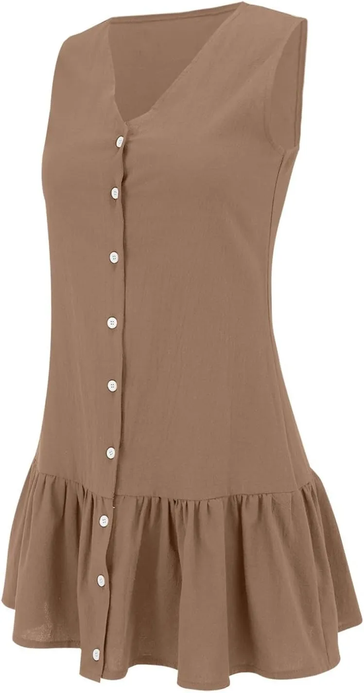 Summer Dresses for Women Short Sleeve V Neck Button Down T Shirt Dress Vacation Casual Beach Mini Shirt Sundress