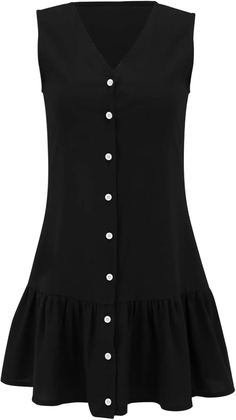 Summer Dresses for Women Short Sleeve V Neck Button Down T Shirt Dress Vacation Casual Beach Mini Shirt Sundress