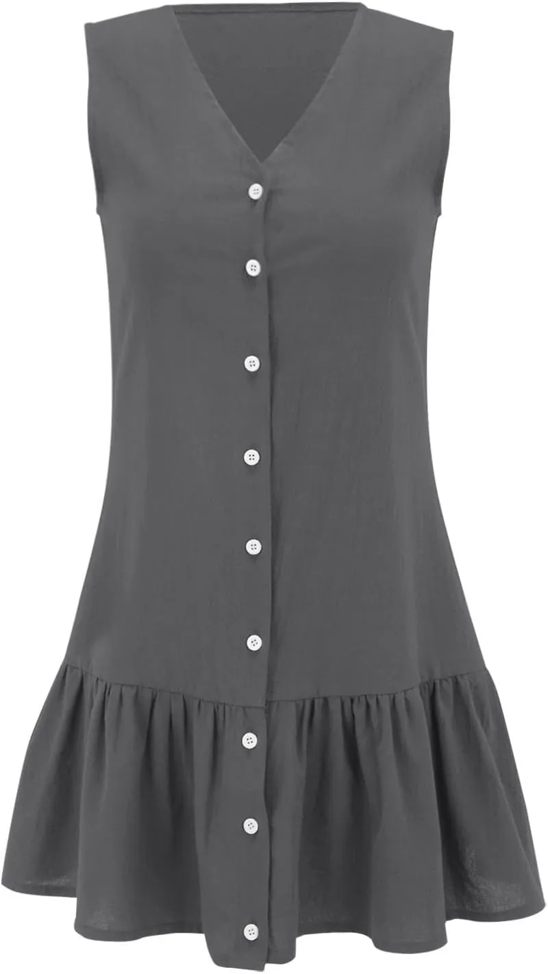 Summer Dresses for Women Short Sleeve V Neck Button Down T Shirt Dress Vacation Casual Beach Mini Shirt Sundress