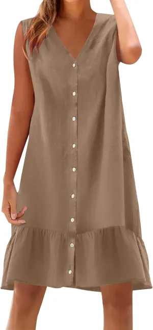 Summer Dresses for Women Short Sleeve V Neck Button Down T Shirt Dress Vacation Casual Beach Mini Shirt Sundress