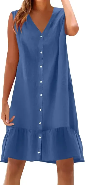 Summer Dresses for Women Short Sleeve V Neck Button Down T Shirt Dress Vacation Casual Beach Mini Shirt Sundress