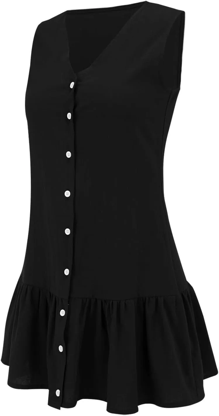 Summer Dresses for Women Short Sleeve V Neck Button Down T Shirt Dress Vacation Casual Beach Mini Shirt Sundress