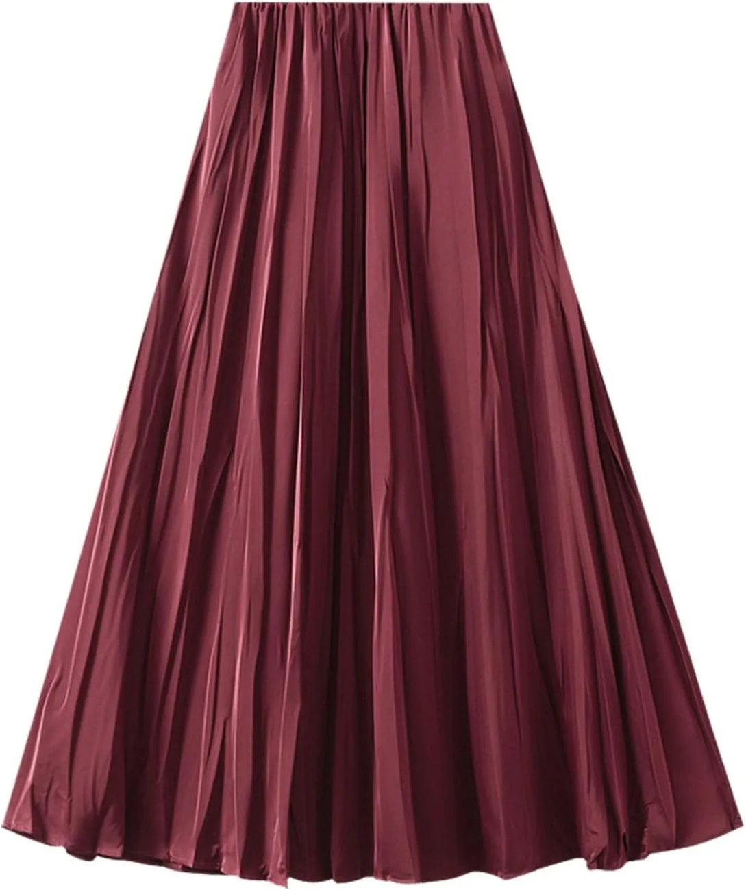 Summer Pleated Midi Skirts for Women Casual High Waisted Solid Color Flowy A Line Swing Long Skirt