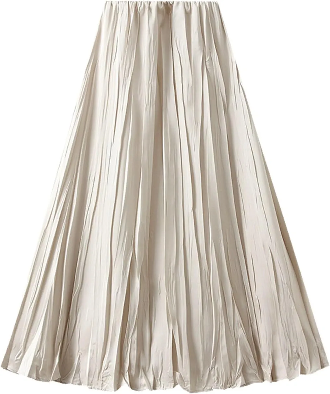 Summer Pleated Midi Skirts for Women Casual High Waisted Solid Color Flowy A Line Swing Long Skirt