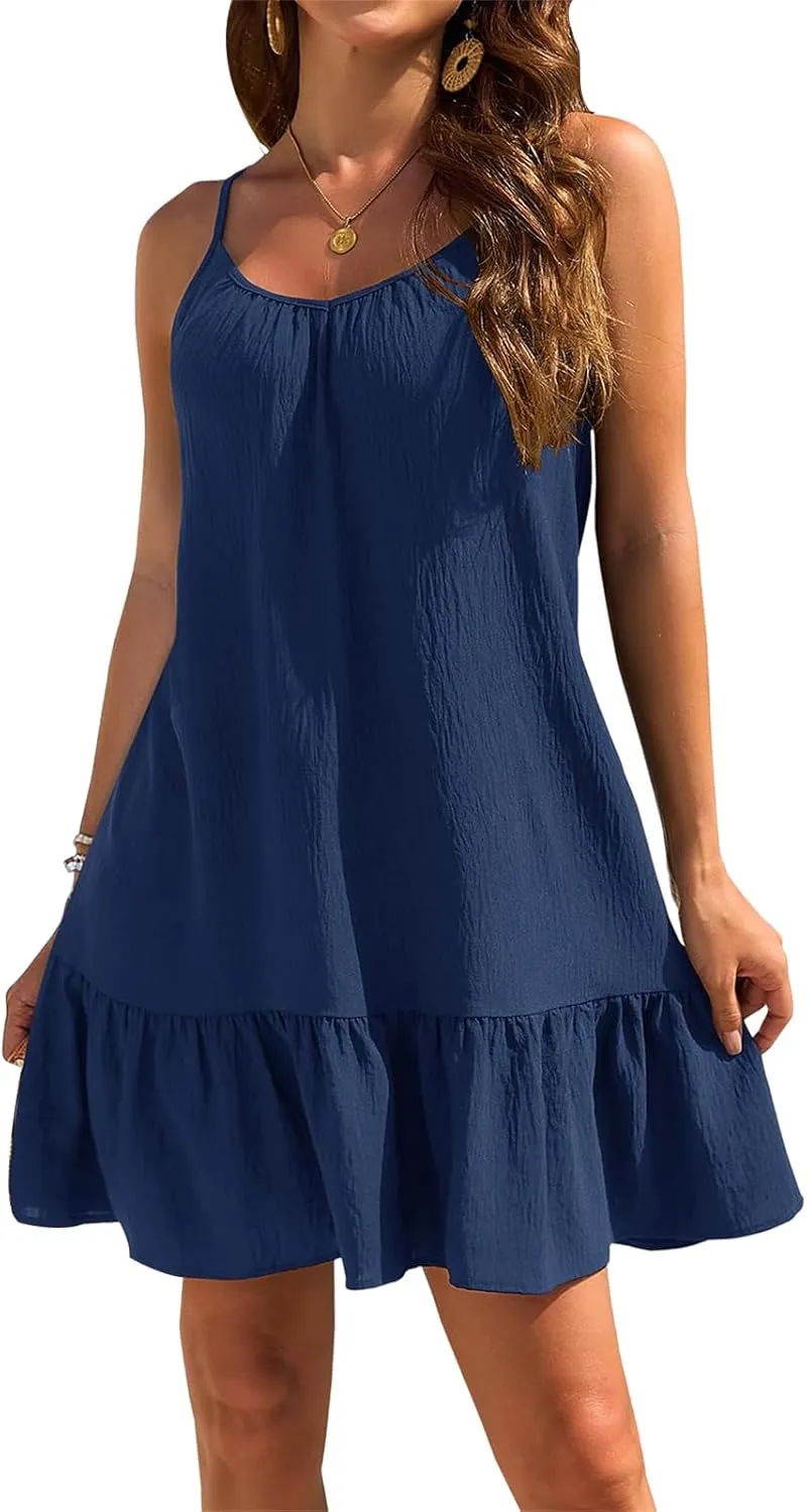 Sundresses for Women A Line Dress Sleeveless Crewneck Mini Dresses Cute Casual Trendy Dressy Dresses Summer 2025