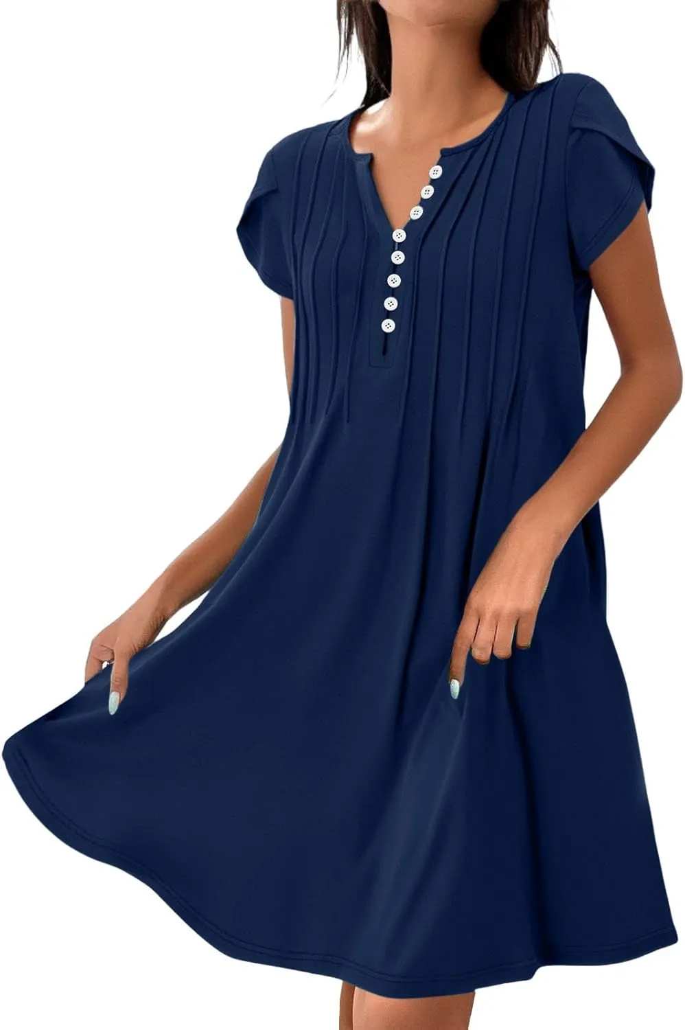 Sundresses for Women Summer Casual Beach Dresses 2025 Vacation Swim Cover Up V Neck Summer Dress Button Mini Dresses
